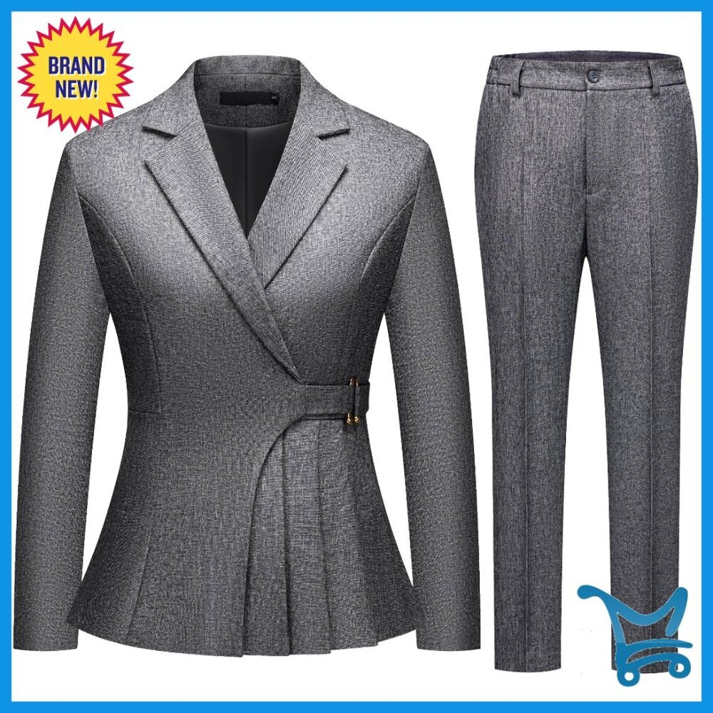 Women's 2-Piece Blazer Pantsuit Set for Business Casual Office Wear